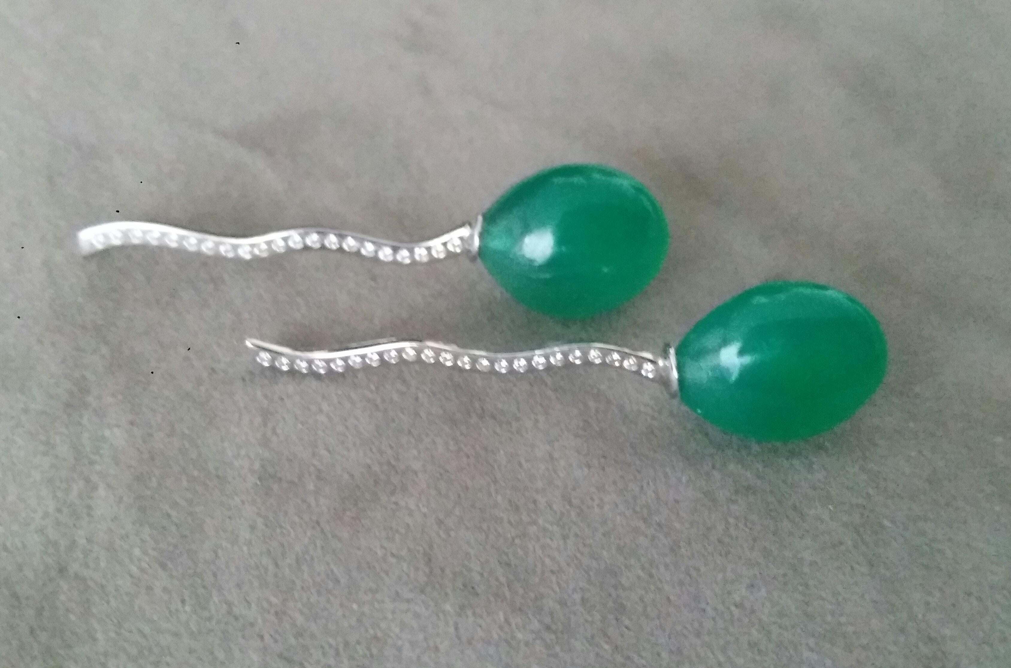 Balloon Style Pear Shape Green Onyx Cabs Diamonds 14k White Gold Stud Earrings For Sale 3