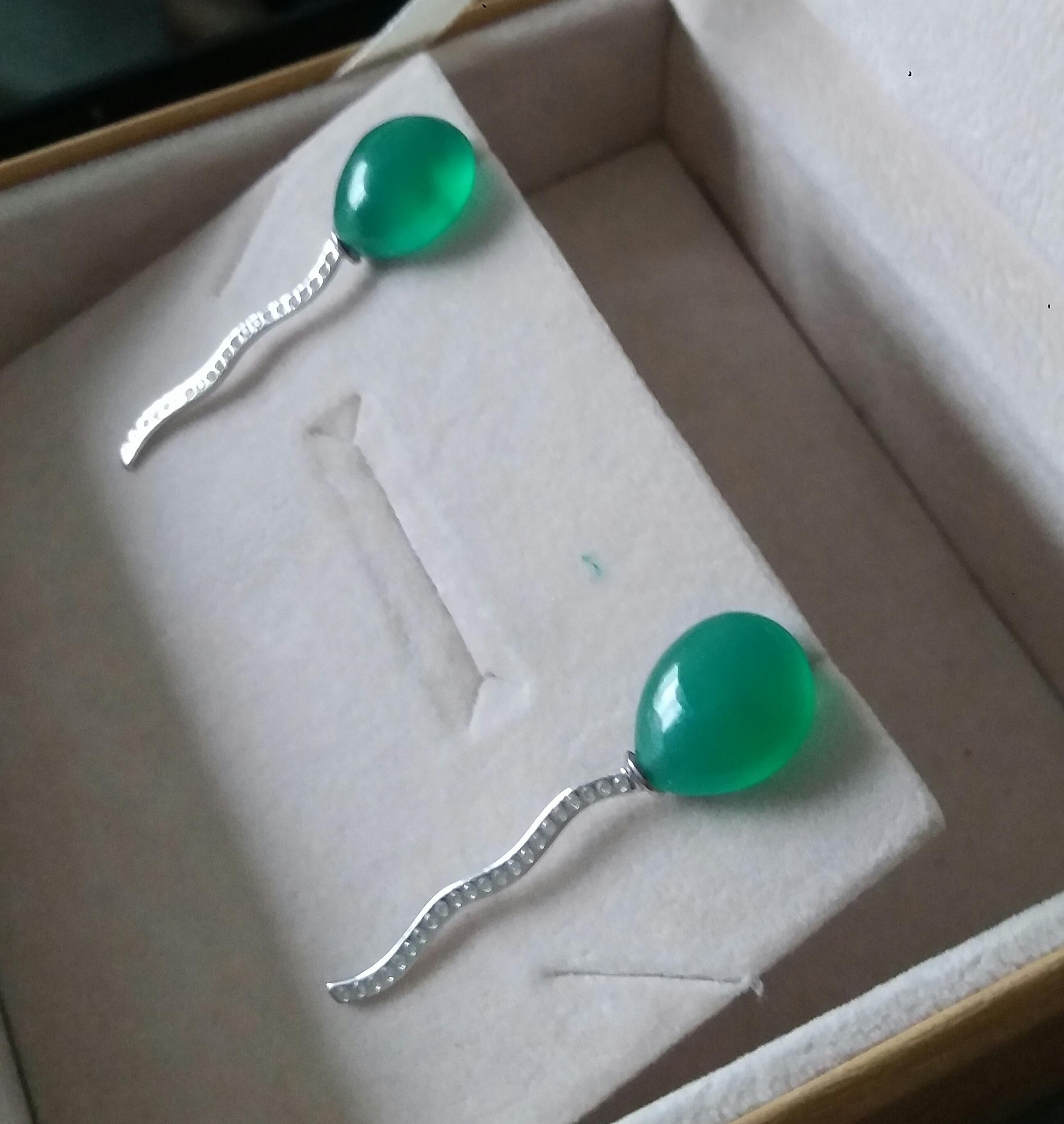 Balloon Style Pear Shape Green Onyx Cabs Diamonds 14k White Gold Stud Earrings For Sale 7