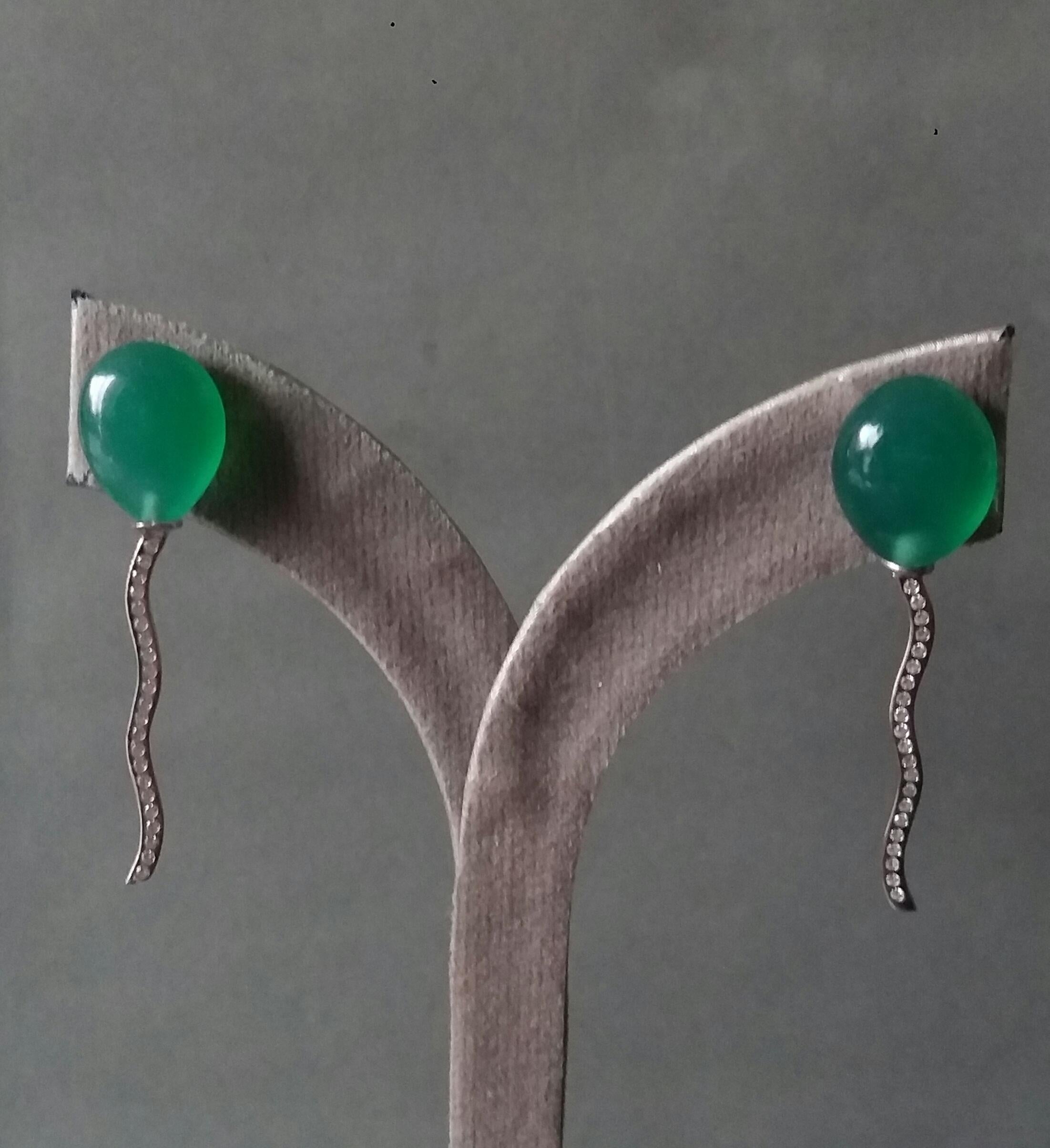 Balloon Style Pear Shape Green Onyx Cabs Diamonds 14k White Gold Stud Earrings For Sale 8
