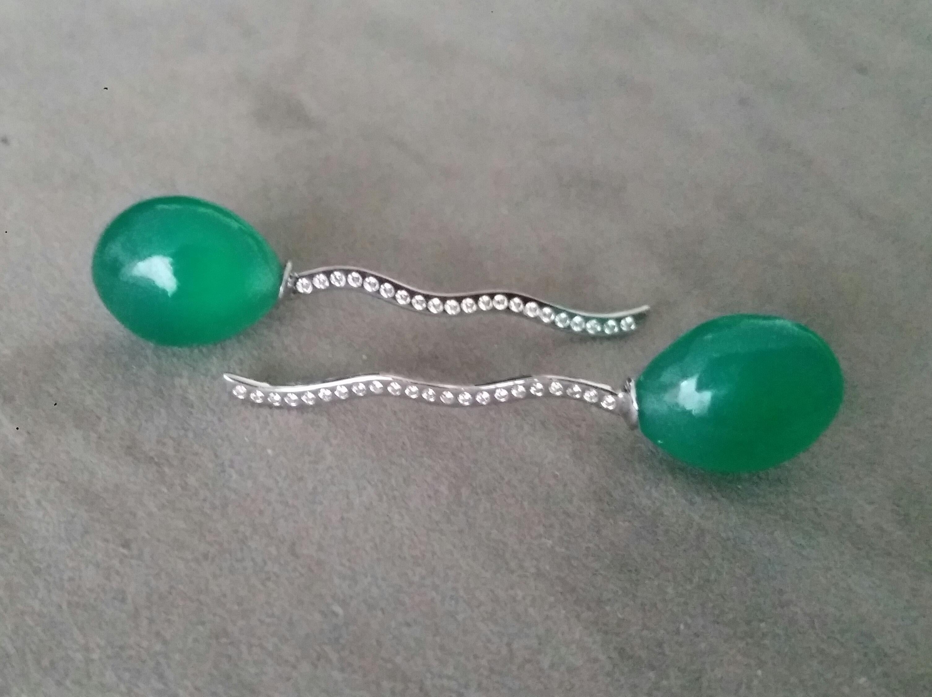 Balloon Style Pear Shape Green Onyx Cabs Diamonds 14k White Gold Stud Earrings For Sale 2
