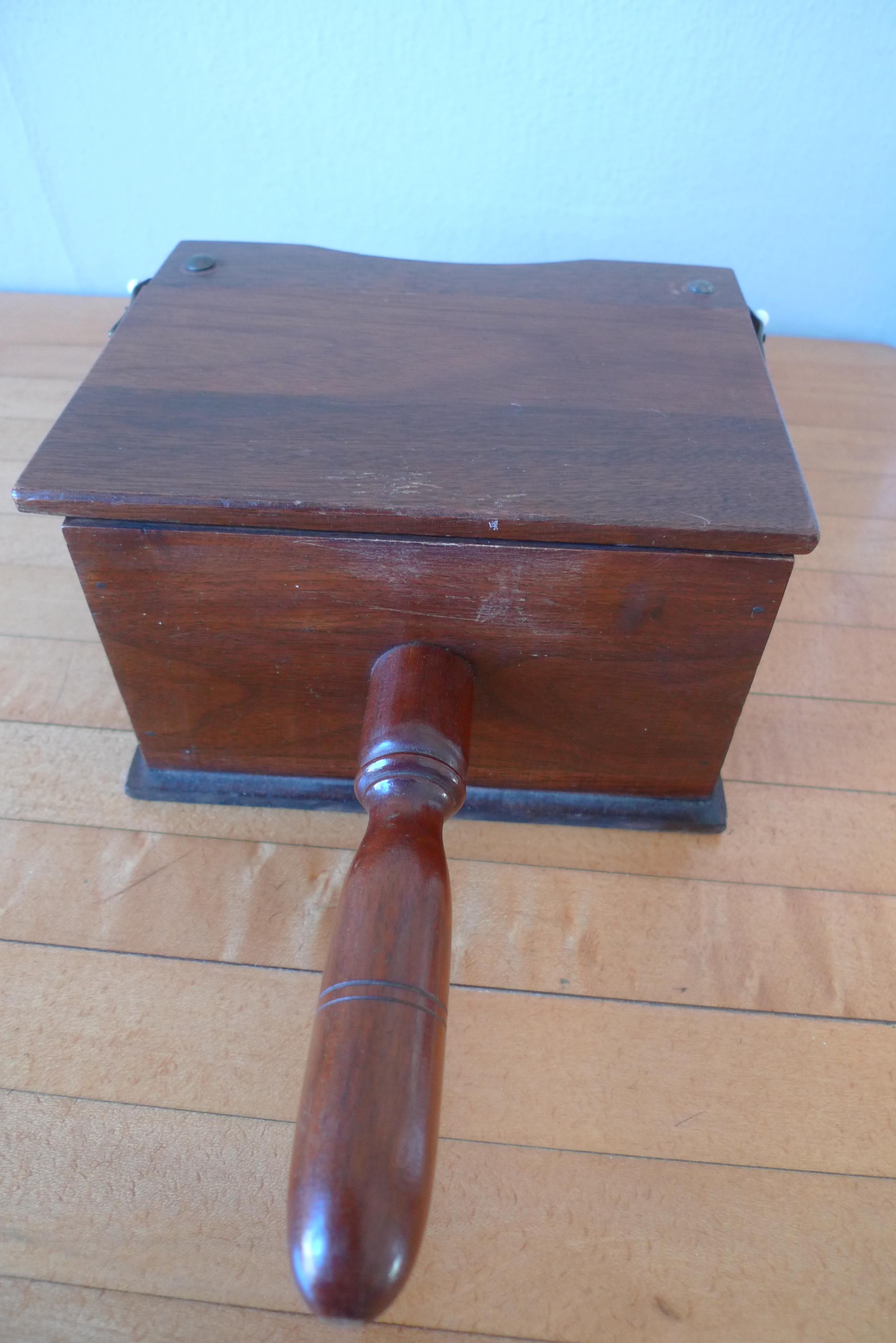 20th Century Ballot Box with Black and White Glass Balls in Handheld Lidded Walnut Box For Sale