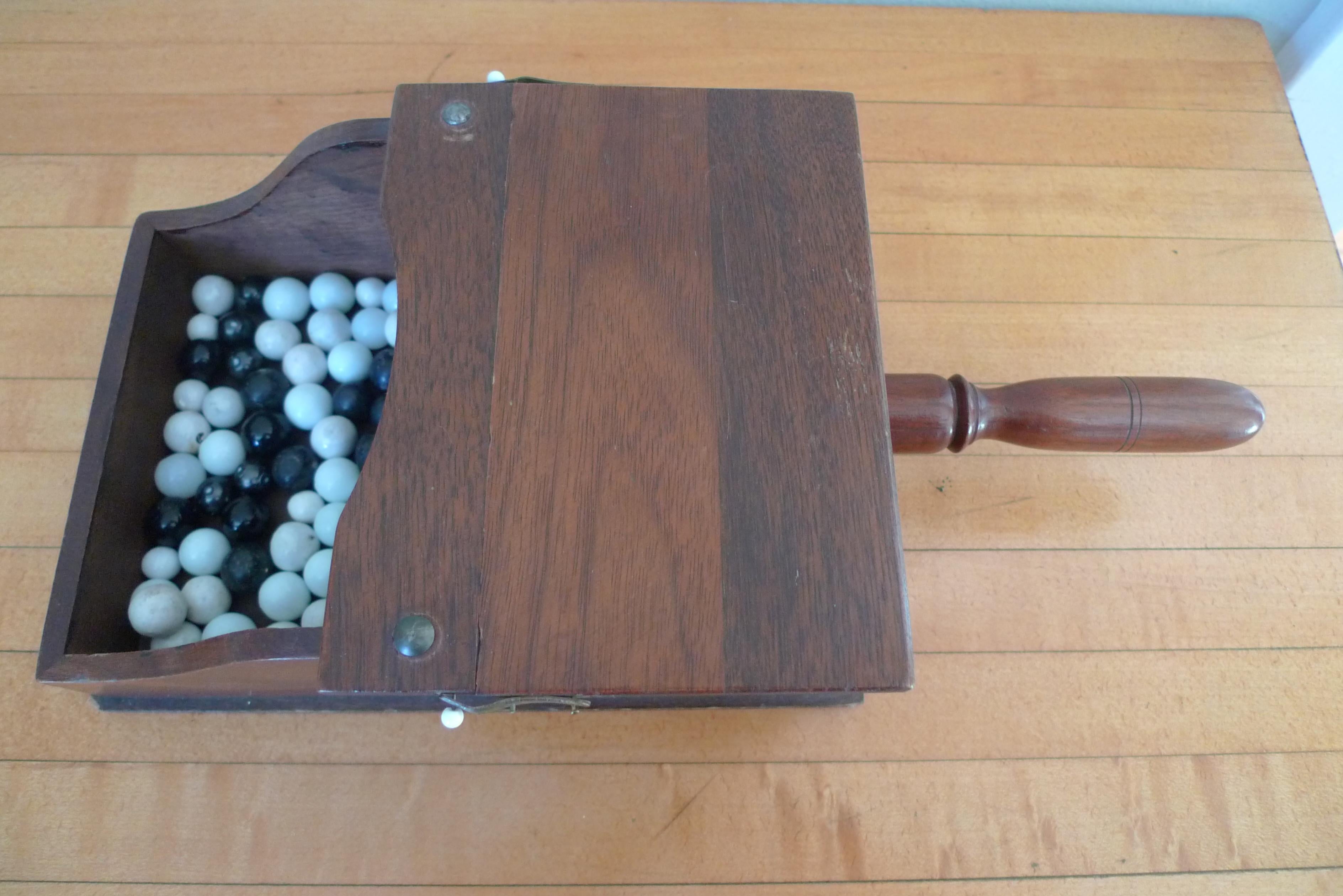 Ballot Box with Black and White Glass Balls in Handheld Lidded Walnut Box For Sale 2