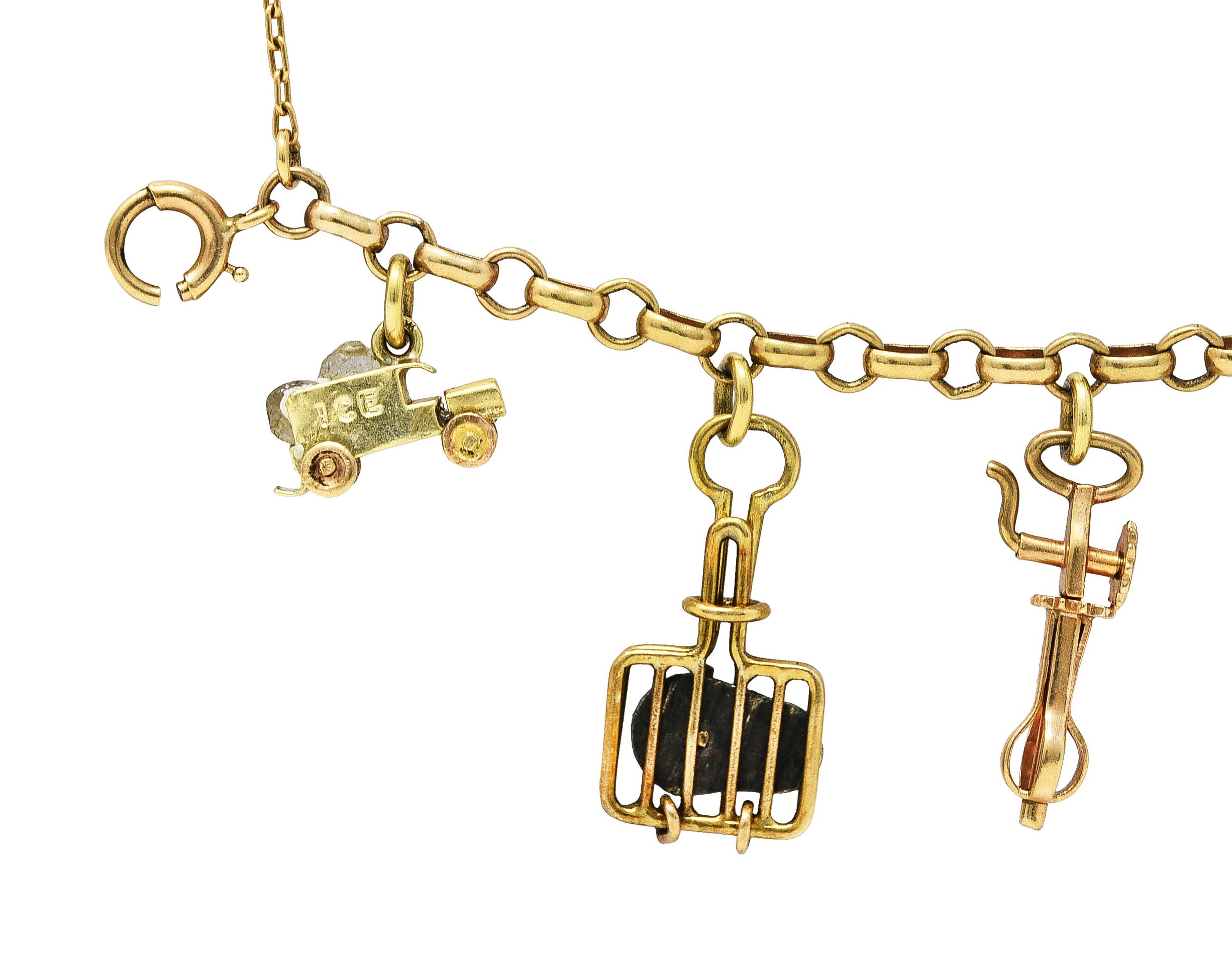 Ballou & Co. Inc. Antique Enamel Two-Tone Gold Charm Bracelet 5