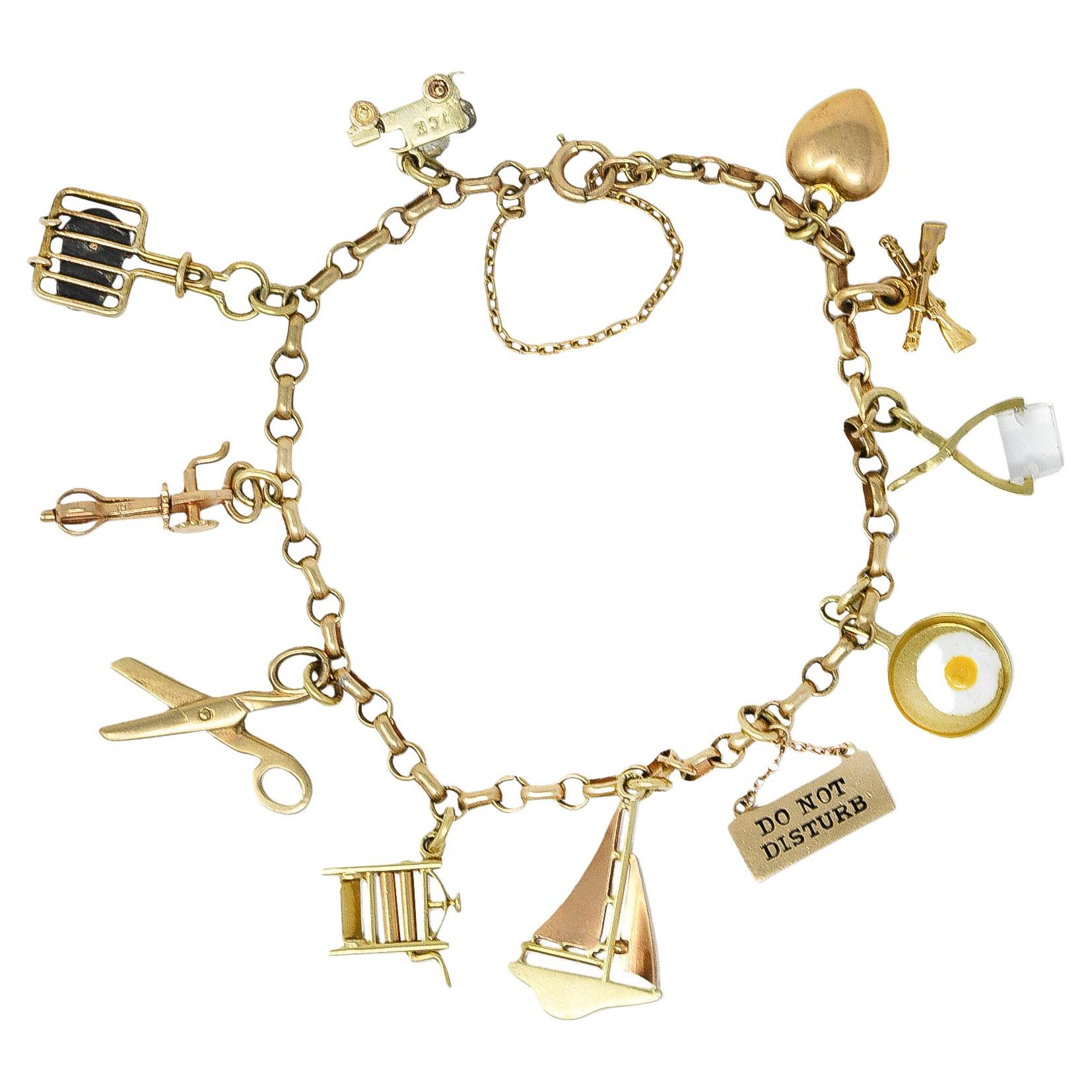 Ballou & Co. Inc. Antique Enamel Two-Tone Gold Charm Bracelet