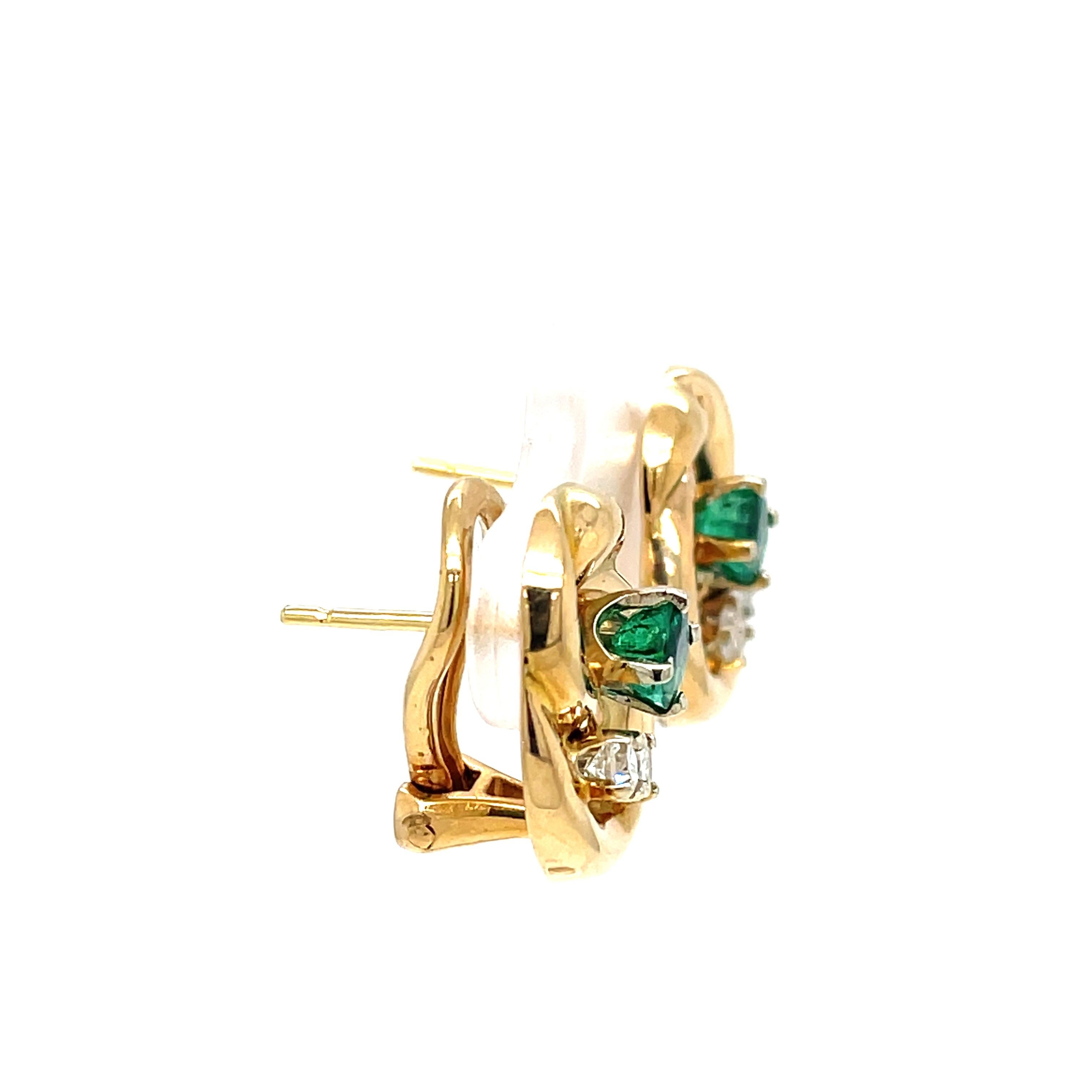 Ballou Boucles d'oreilles émeraude et diamant en or jaune 14 carats avec nœud Pour femmes en vente