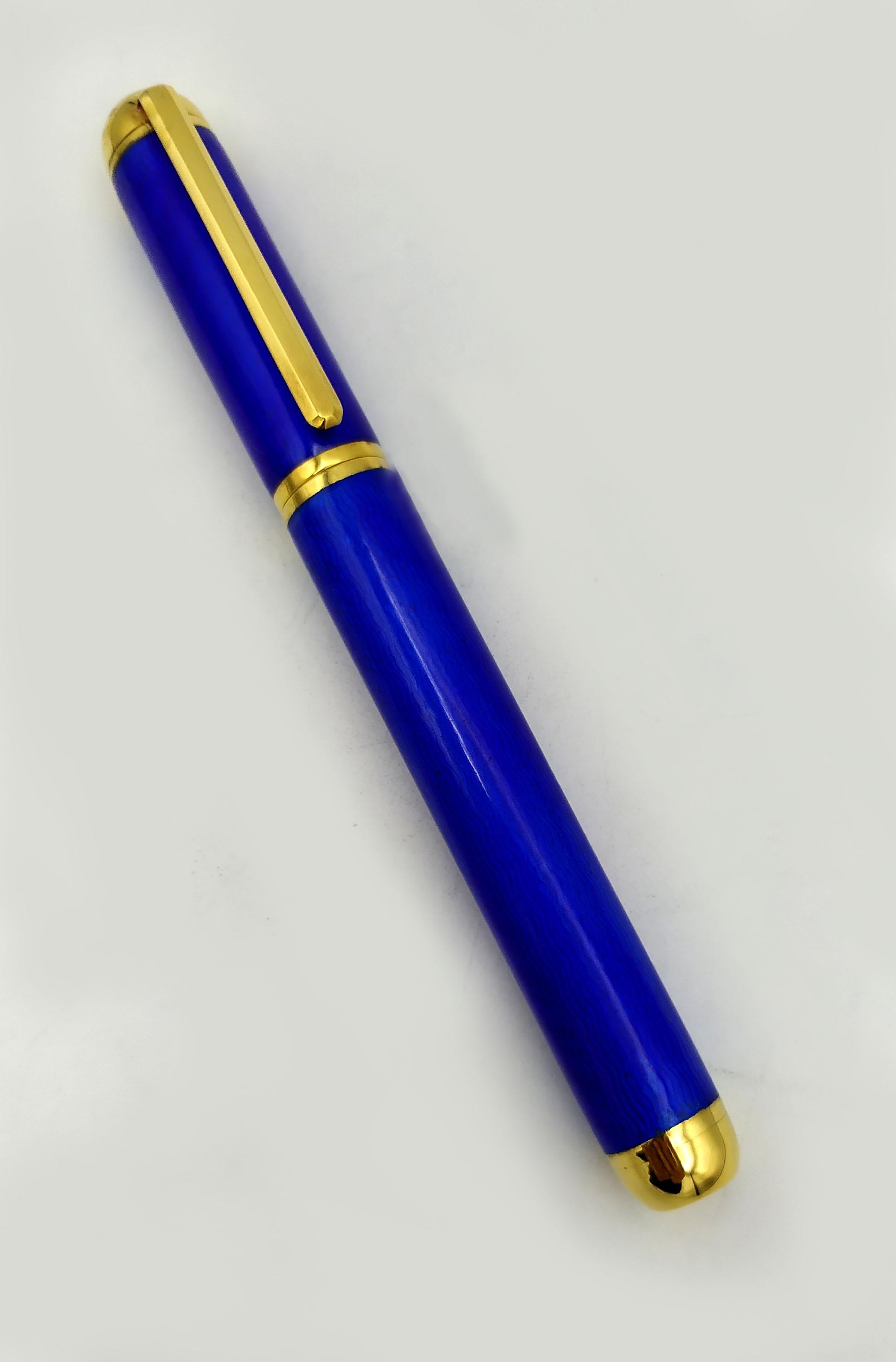 Art Deco Ballpoint Pen Modern Contemporary Style Blue Enamel Sterling Silver Salimbeni For Sale