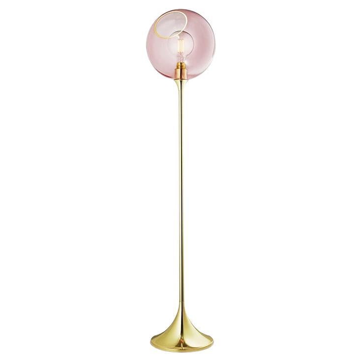 Lampadaire Ballroom, rose avec ampoule Globe LED Ø5