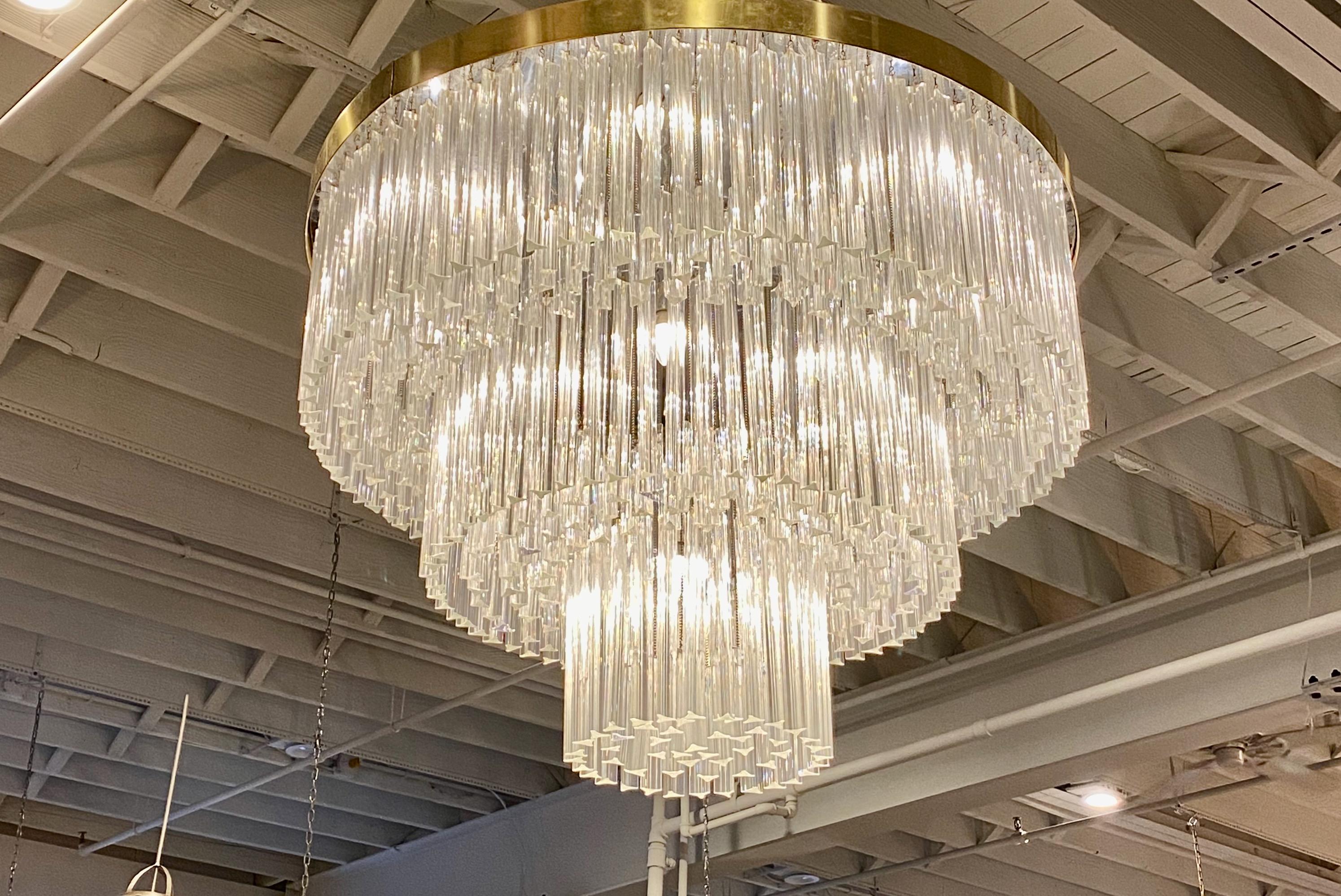 Ballroom Size Midcentury Round Flush Mount Tiered Glass Chandelier For Sale 1