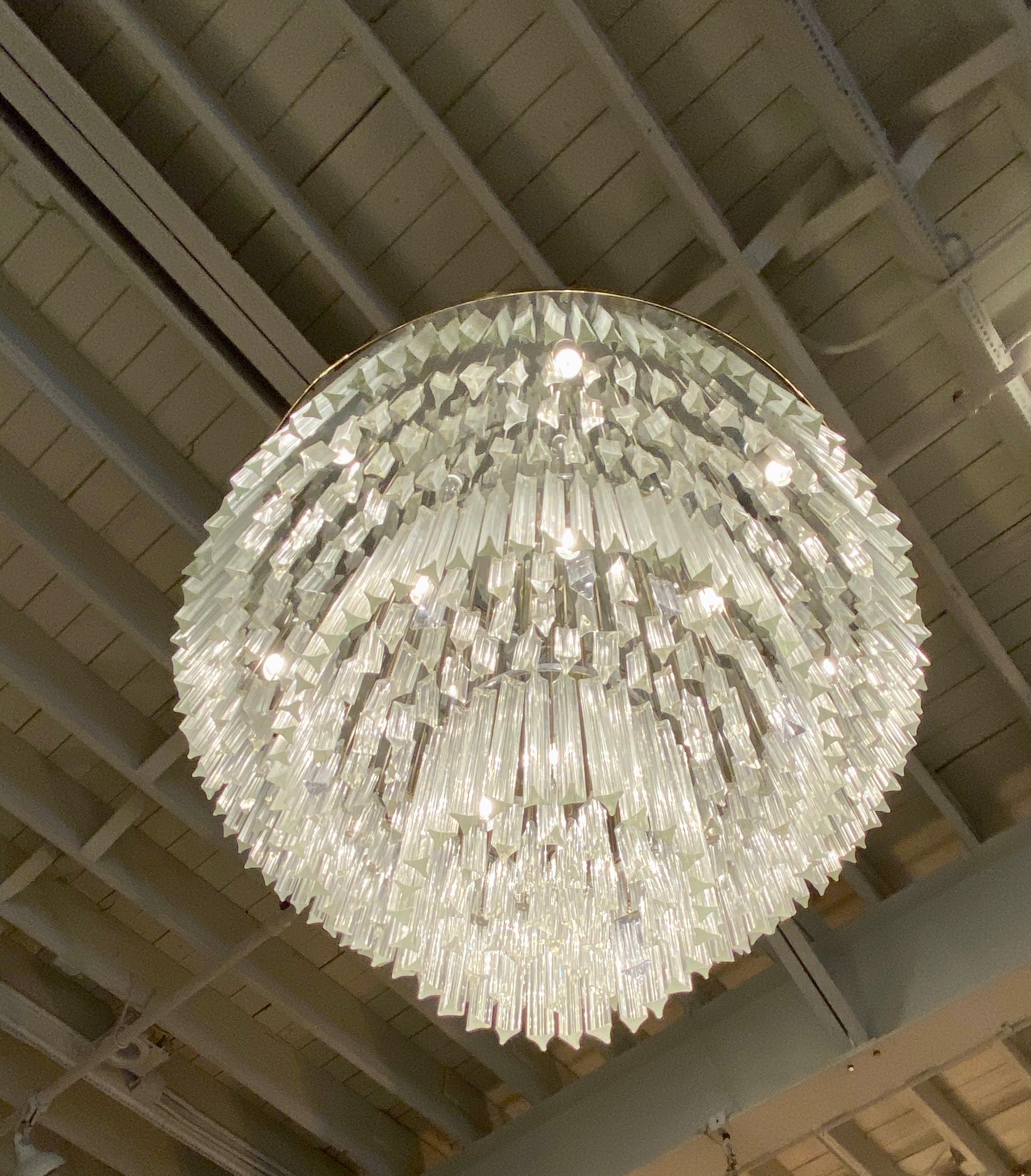 Ballroom Size Midcentury Round Flush Mount Tiered Glass Chandelier For Sale 3