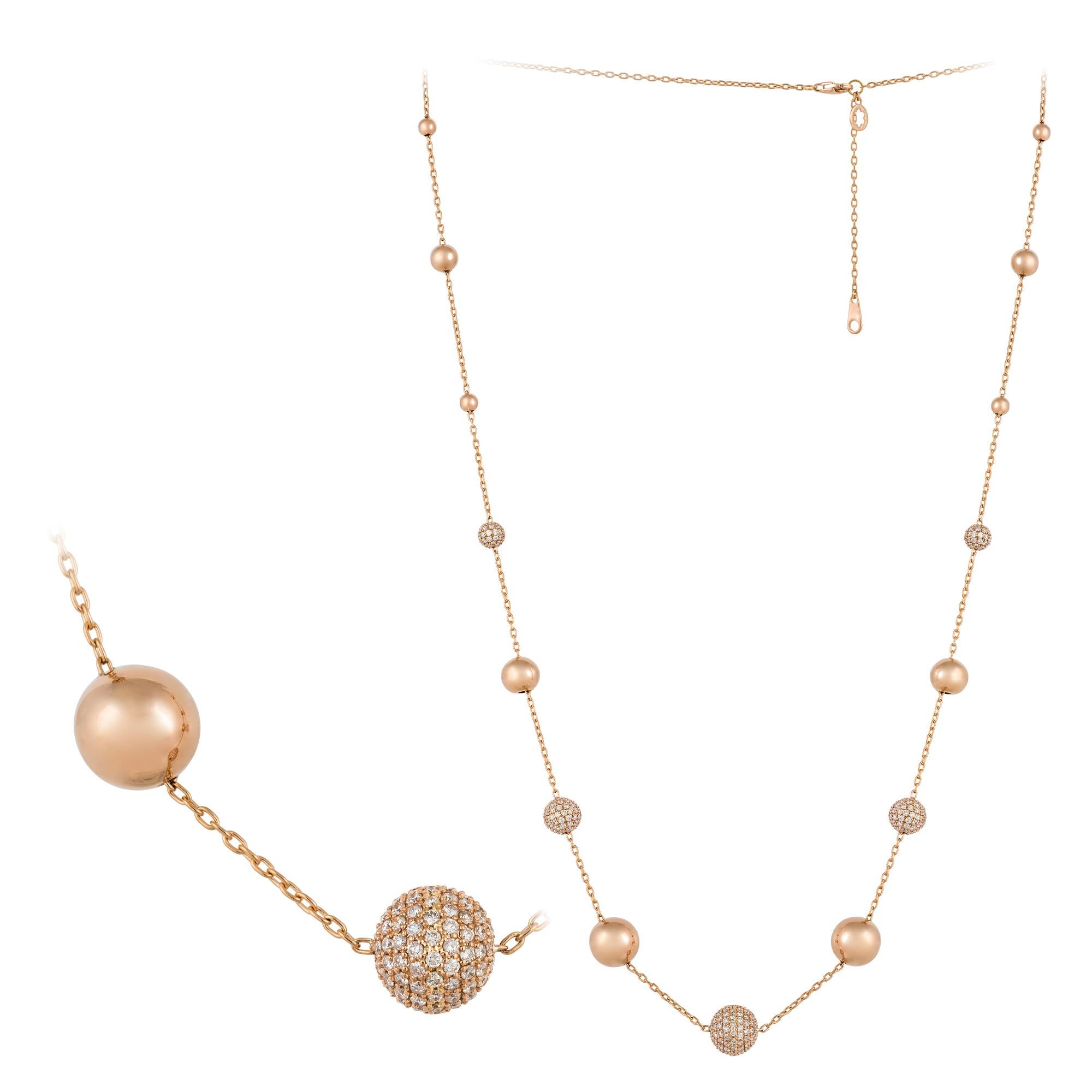 Modern Balls Pink Gold 18K Necklace Diamond for Her For Sale