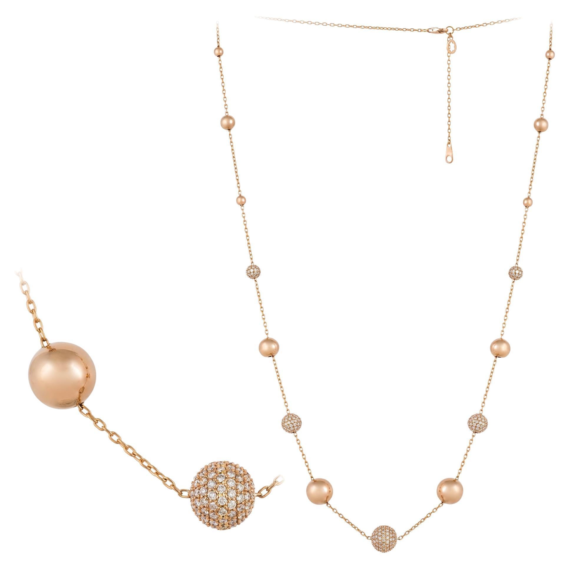 Balls Pink Gold 18K Necklace Diamond for Her For Sale