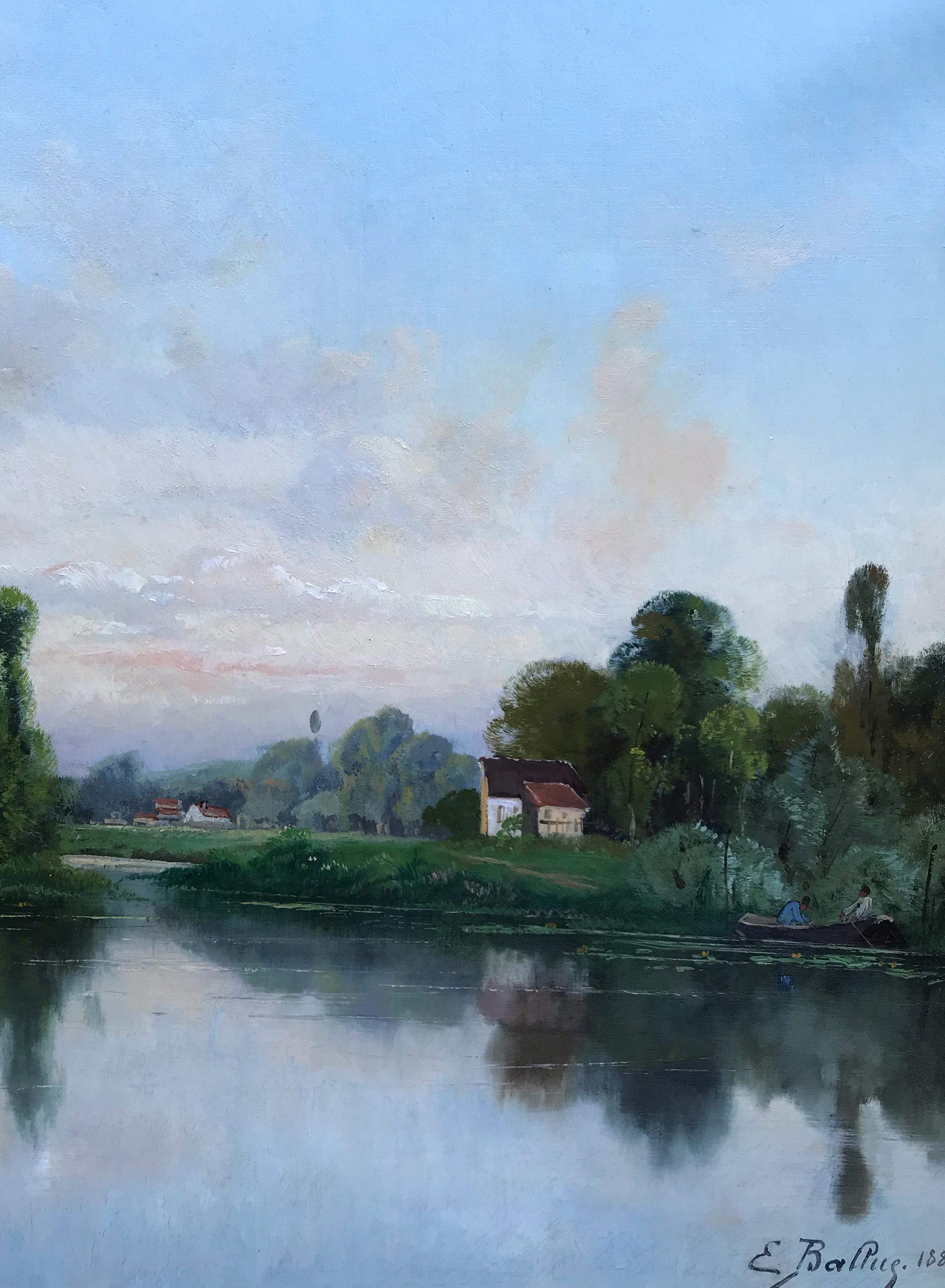 Landschaft des Flusses mit markanten Akzenten – Originalgemälde, 1880 im Angebot 1