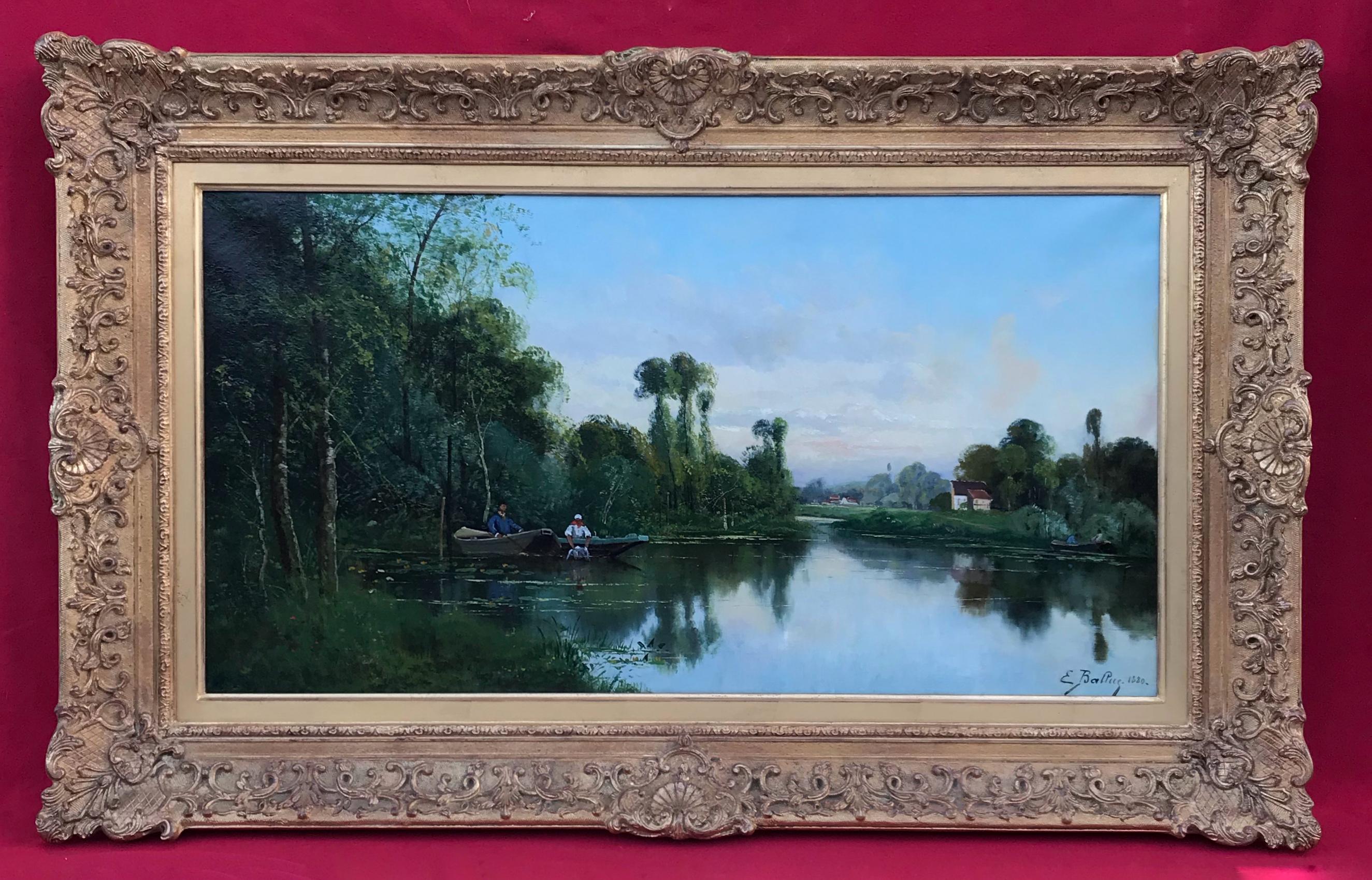 Landscape by The River With Characters - Original Painting 1880