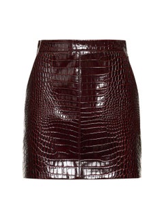 Bally Astara Crocodile Embossed Leather Pencil Miniskirt