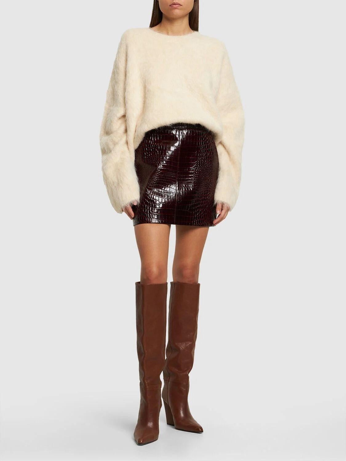 Bally Astara Crocodile Embossed Leather Pencil Miniskirt In New Condition For Sale In PUTNEY, NSW