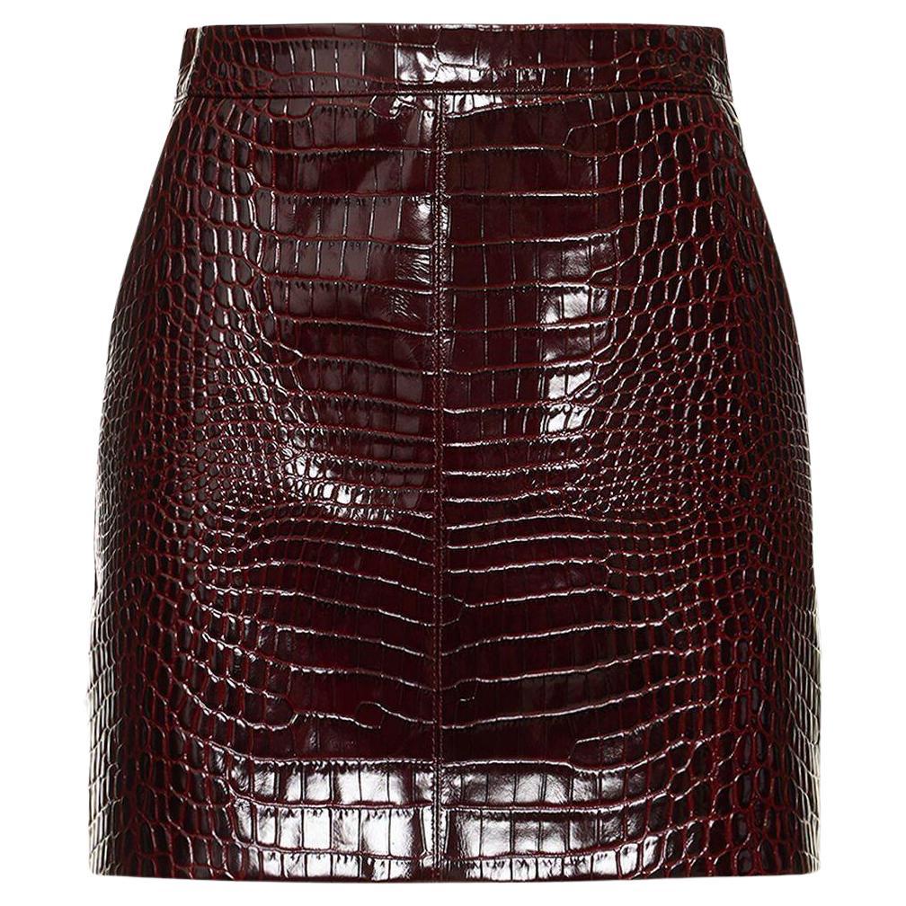 Bally Astara Crocodile Embossed Leather Pencil Miniskirt For Sale