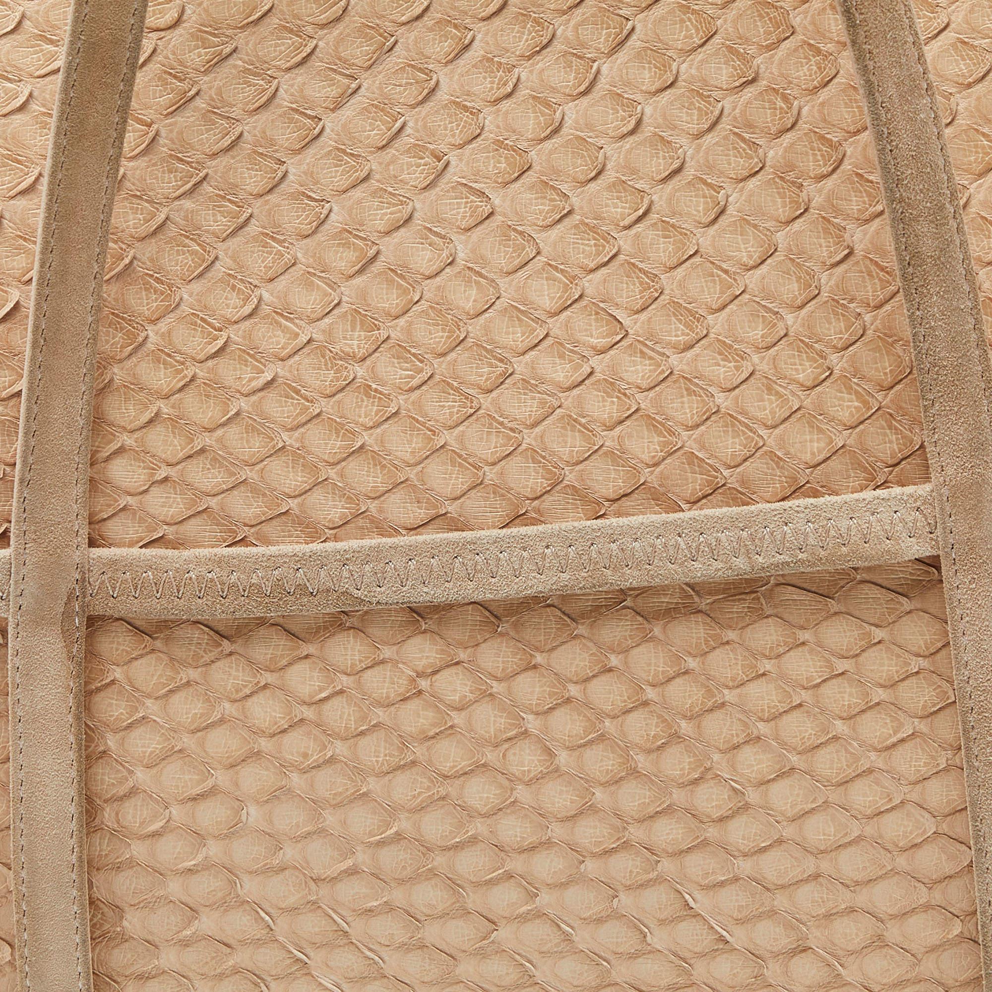 Bally Beige Watersnake Leather and Suede Metal Frame Shoulder Bag For Sale 1