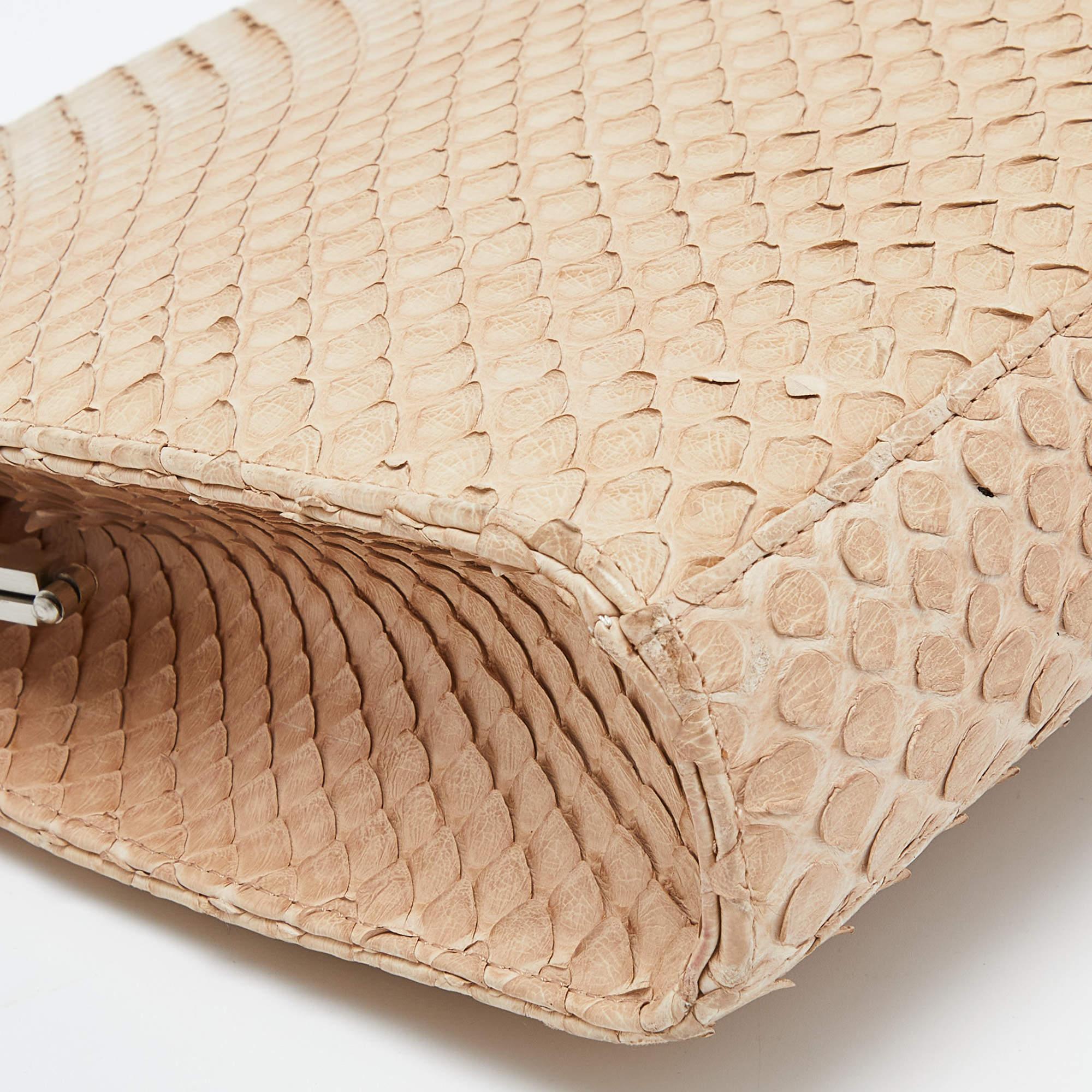 Bally Beige Watersnake Leather and Suede Metal Frame Shoulder Bag For Sale 2