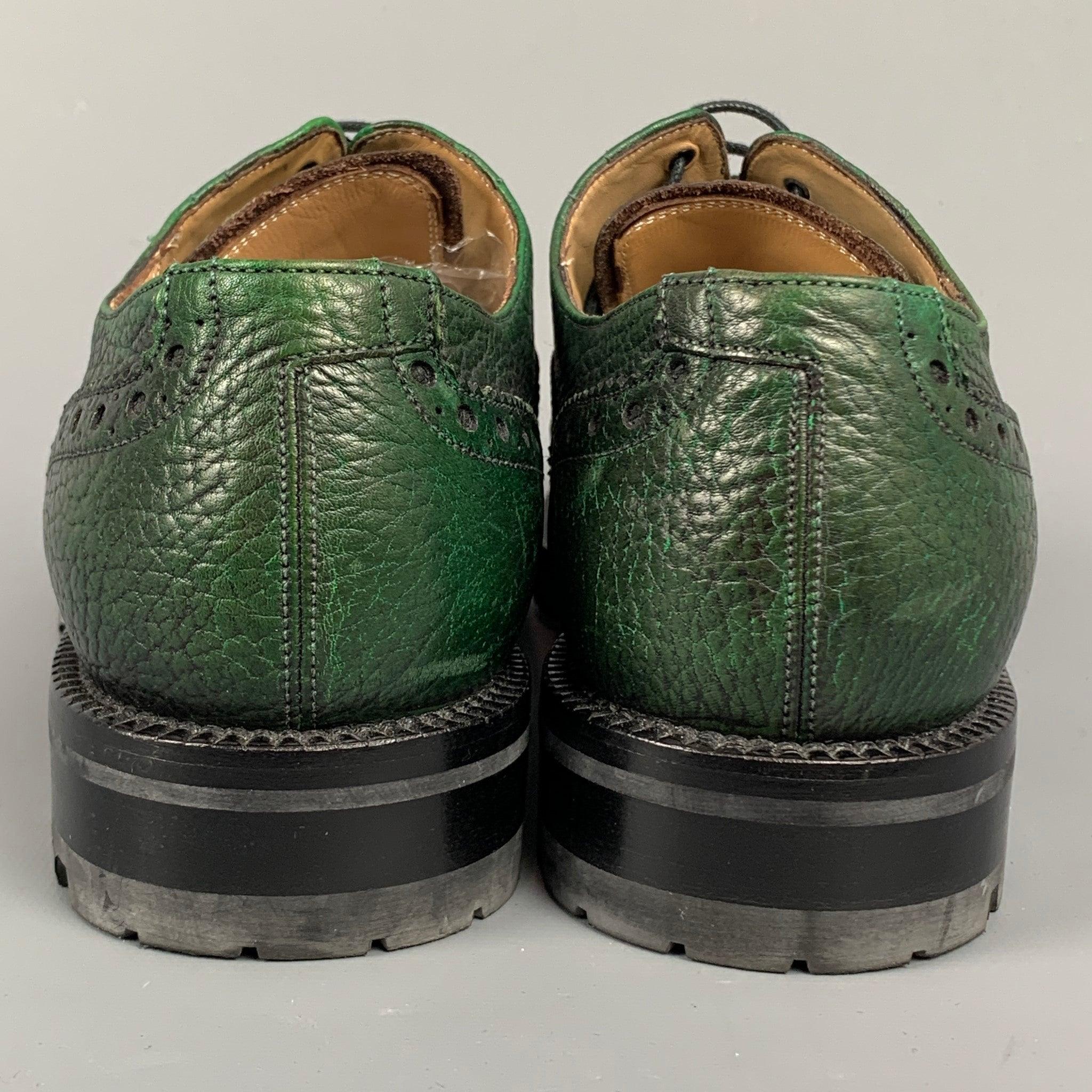 Men's BALLY Bindy Size 10 Green Perforated Leather Wingtip Lace Up Shoes