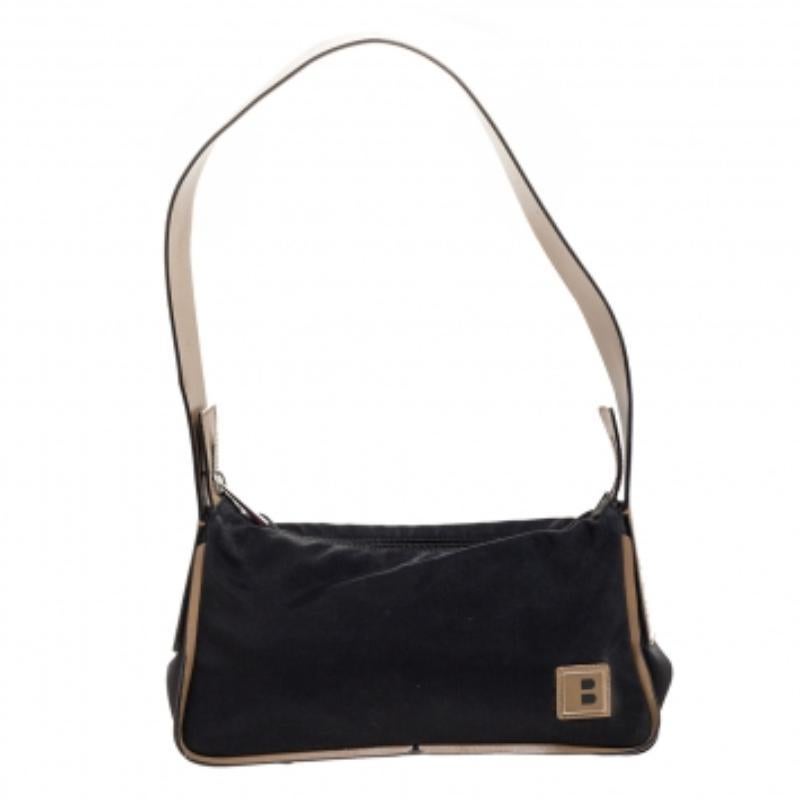 Borsa Baguette in nylon e pelle Bally nero/beige in vendita 4