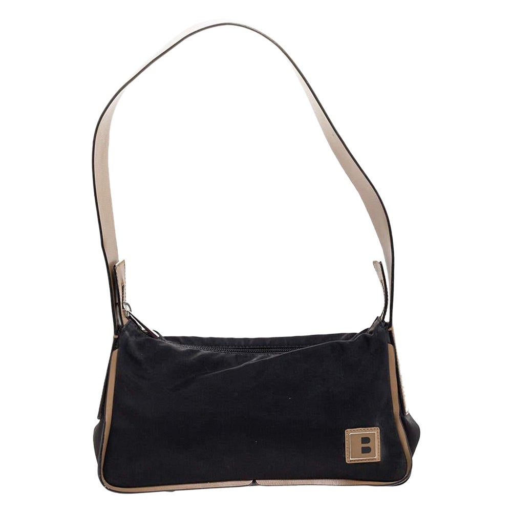 Bally - Sac baguette en nylon et cuir noir/beige