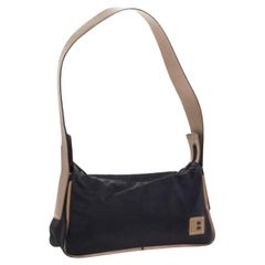 Bally Black/Beige Nylon and Leather Baguette Bag