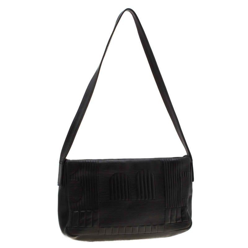 Women's Bally Black Branchville Embossed Leather Shoulder Bag