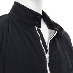BALLY black corduroy collar grey soft jersey lined bomber jacket S