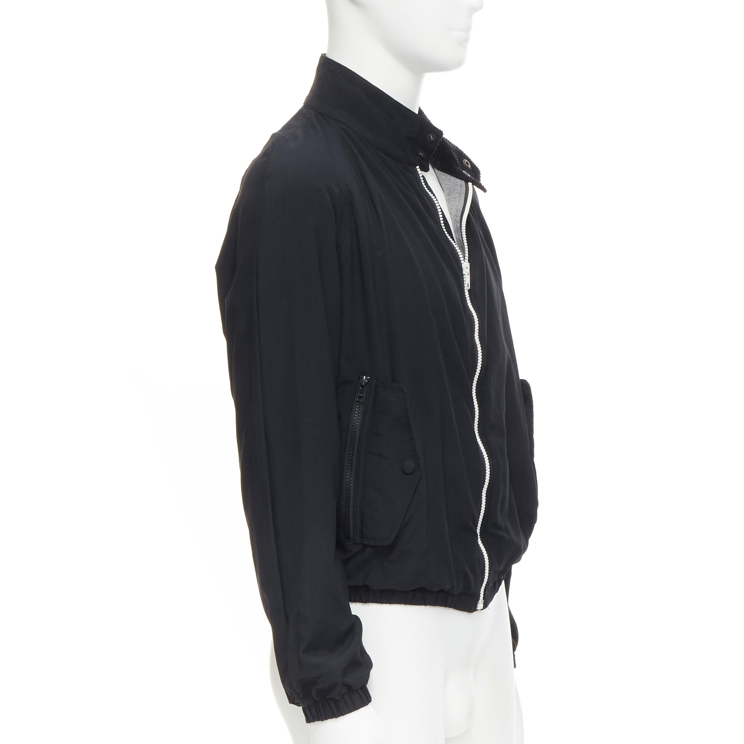 Black BALLY black corduroy collar grey soft jersey lined bomber jacket S