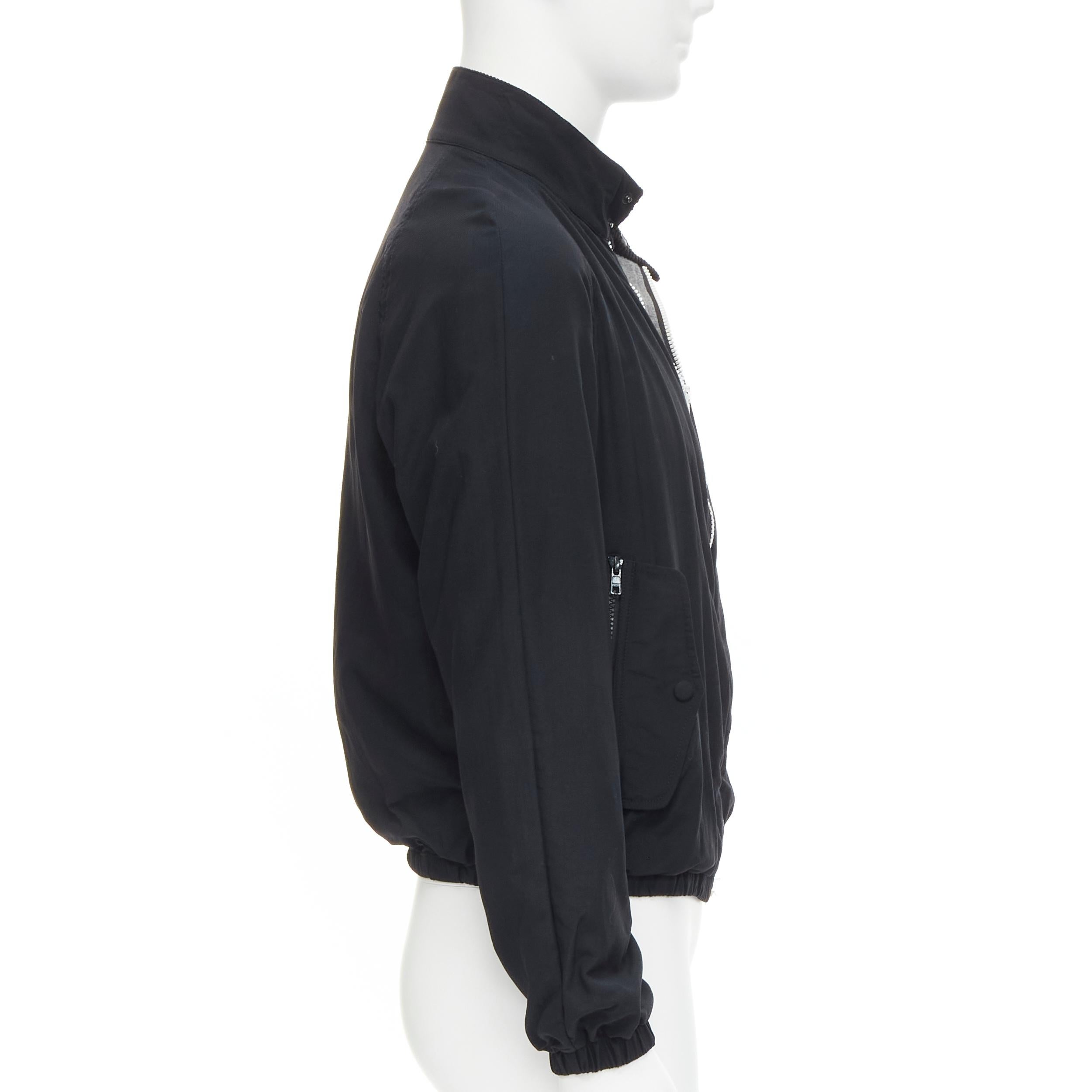 BALLY black corduroy collar grey soft jersey lined bomber jacket S In Excellent Condition In Hong Kong, NT