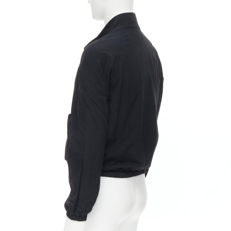 BALLY black corduroy collar grey soft jersey lined bomber jacket S For Sale 1