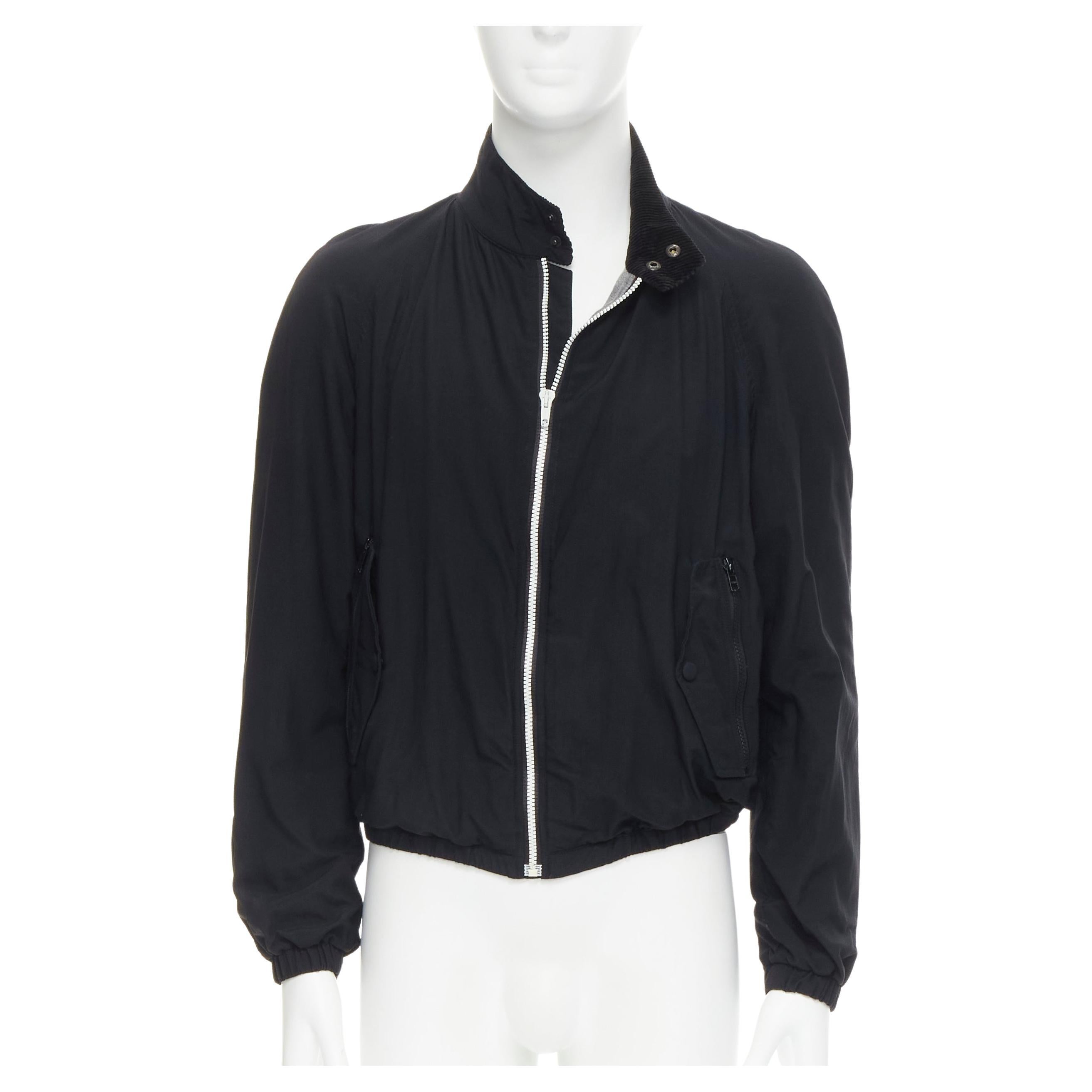 BALLY black corduroy collar grey soft jersey lined bomber jacket S