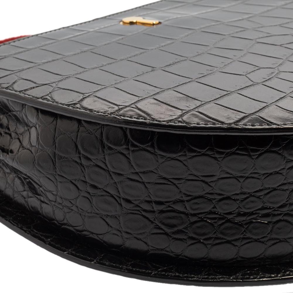 Bally Black Croc Embossed Leather Cecycle Crossbody Bag 3