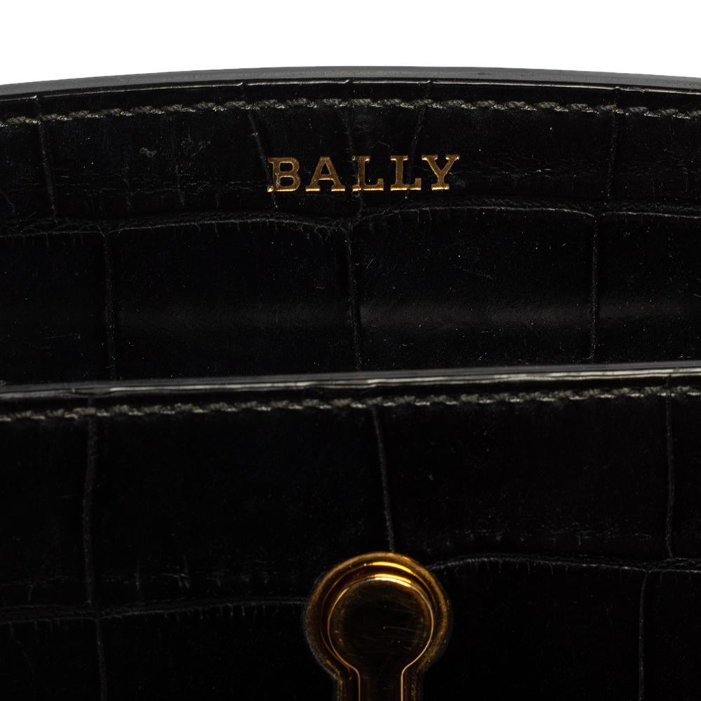 Bally Black Croc Embossed Leather Cecycle Crossbody Bag 7