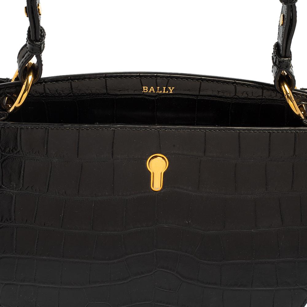 Bally Black Croc Embossed Leather Cecycle Crossbody Bag 1