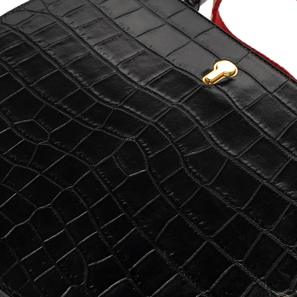 Bally Black Croc Embossed Leather Cecycle Crossbody Bag 2