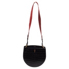 Bally Black Croc Embossed Leather Cecycle Crossbody Bag