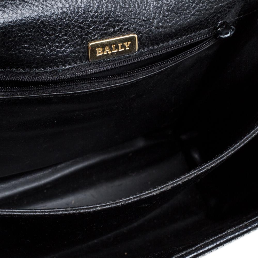 Bally Black Croc Embossed Leather Vintage Flap Shoulder Bag 3