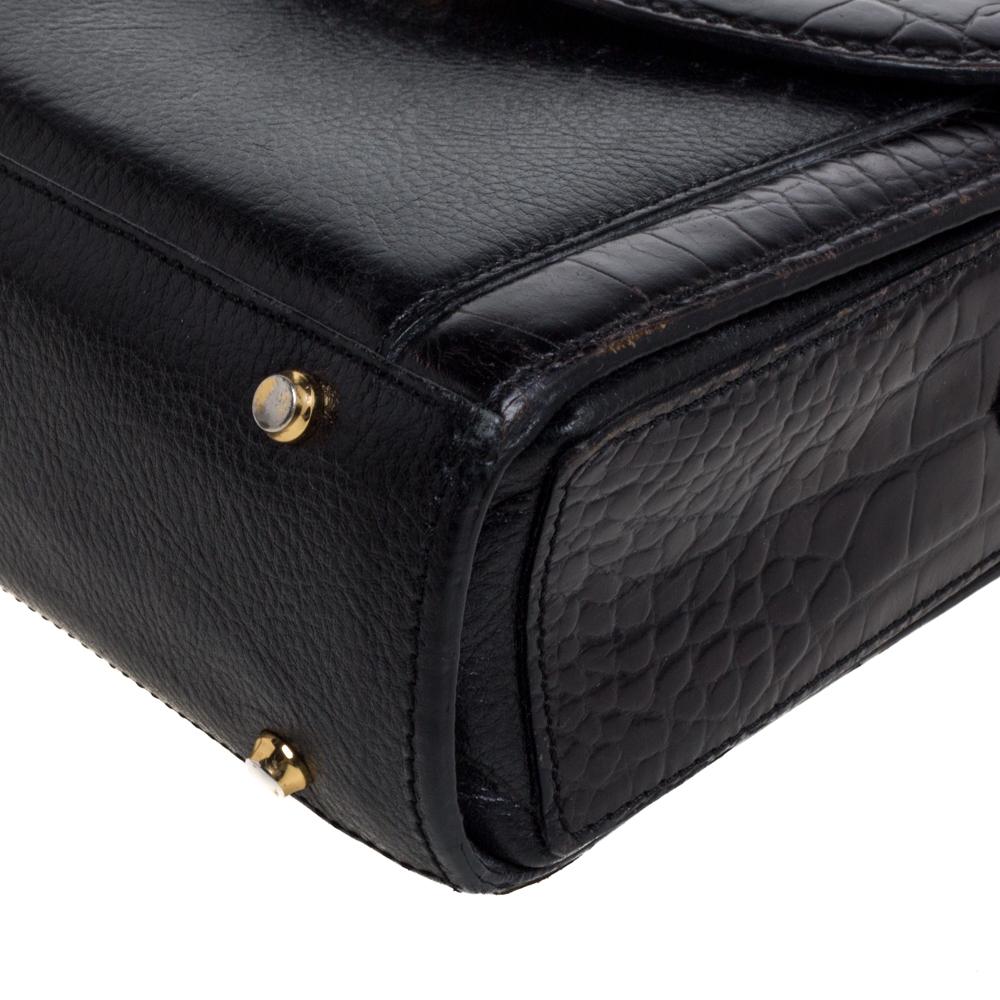 Bally Black Croc Embossed Leather Vintage Flap Shoulder Bag 1
