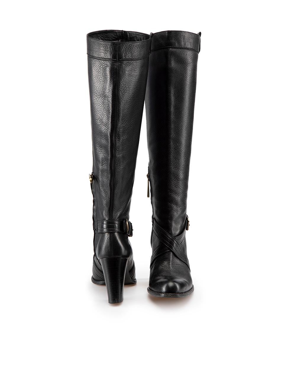 Bally Black Leather Buckle Knee High Boots Size EU 36.5 In Good Condition For Sale In London, GB