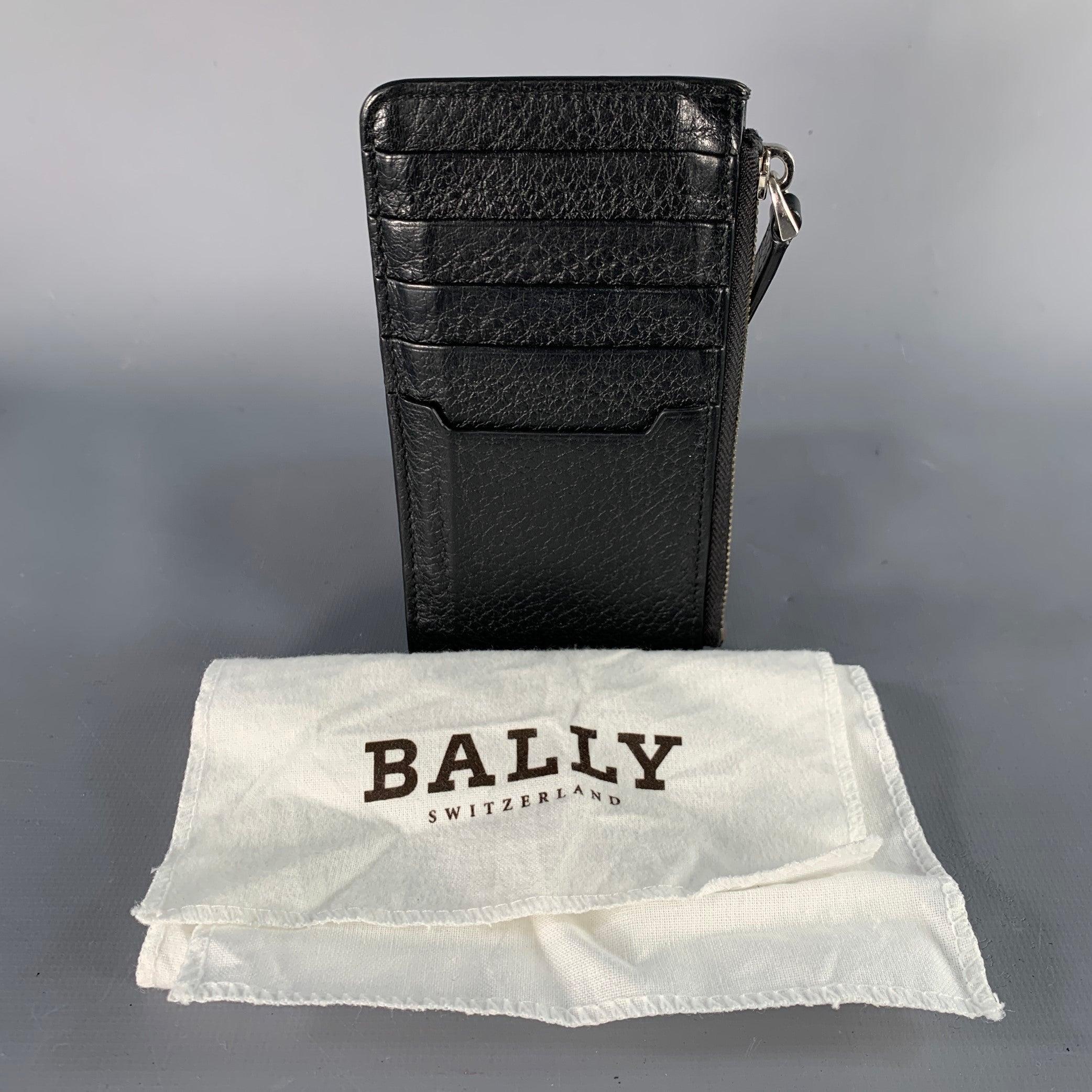 Men's BALLY Black Leather Cardholder Zip Wallet For Sale