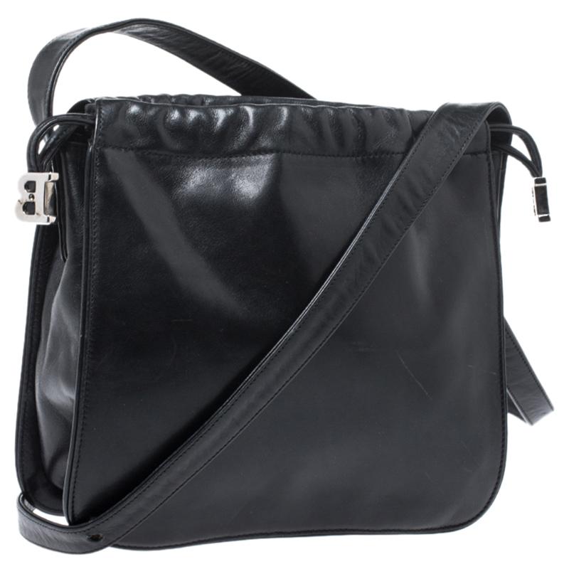 black leather drawstring bag