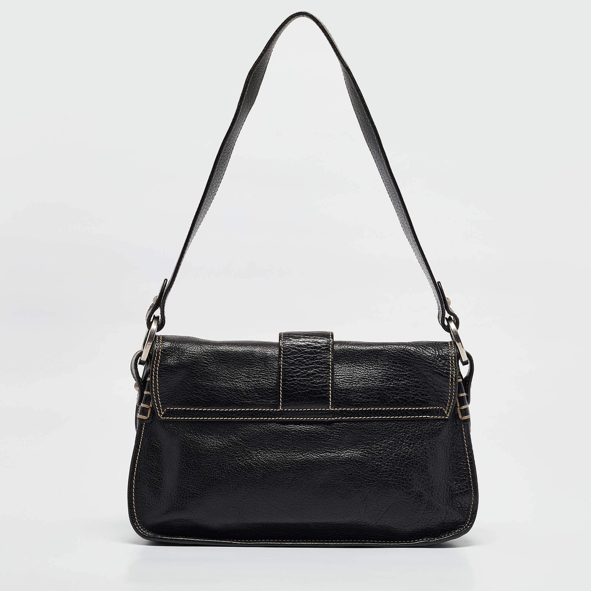 Women's Bally Black Leather Flap Shoulder Bag