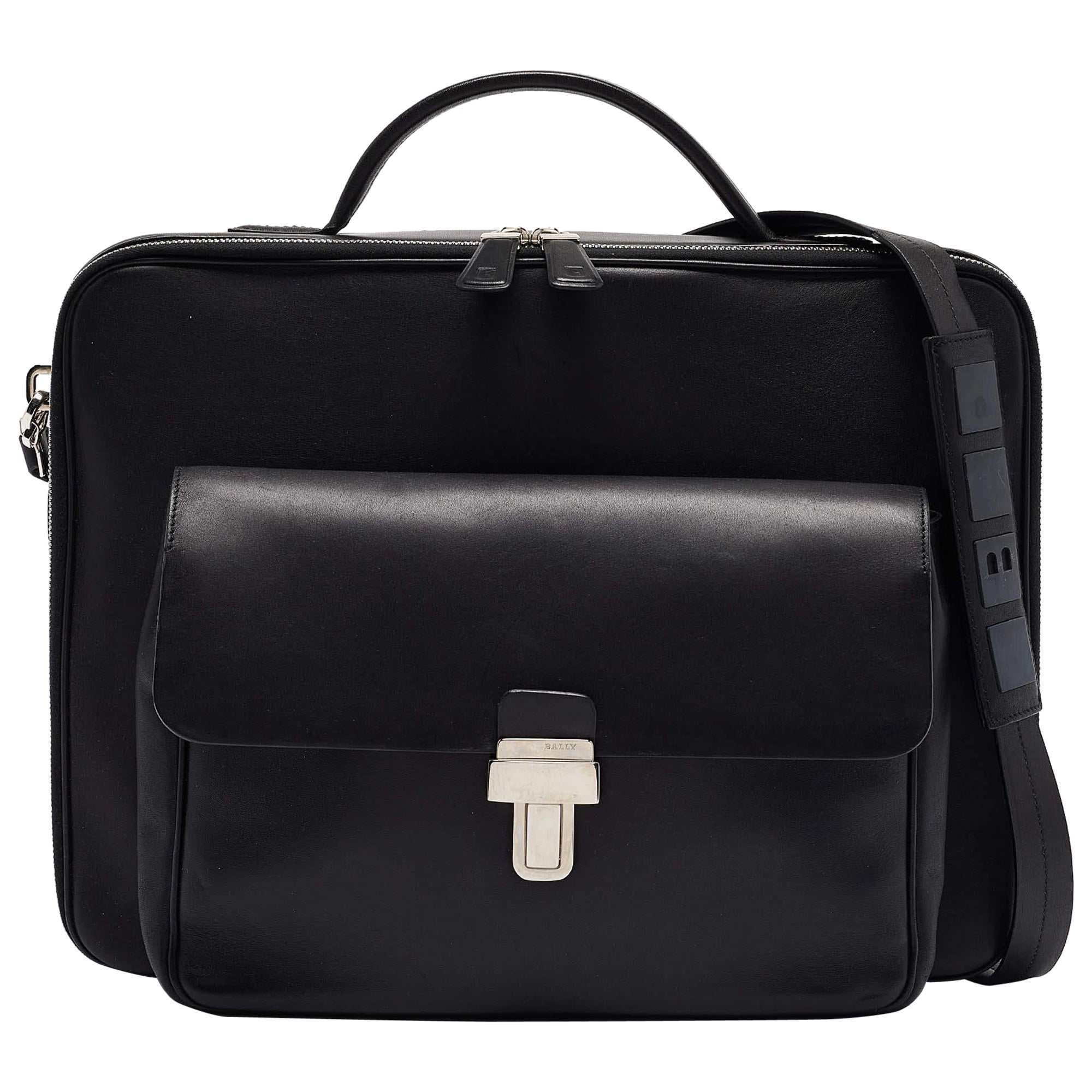 Bally Black Leather Front Pocket Briefcase Bag