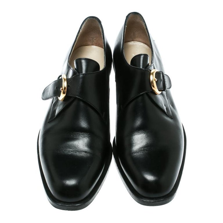 Bally Black Leather Monk Strap Flats Size 37 For Sale at 1stdibs