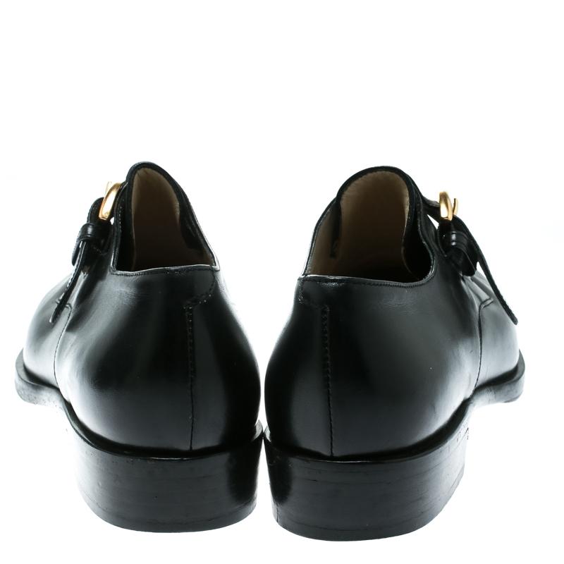 Women's Bally Black Leather Monk Strap Flats Size 37