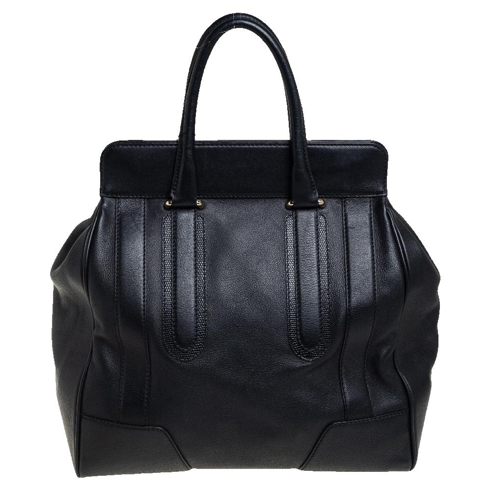 Bally Black Leather Satchel In Good Condition In Dubai, Al Qouz 2