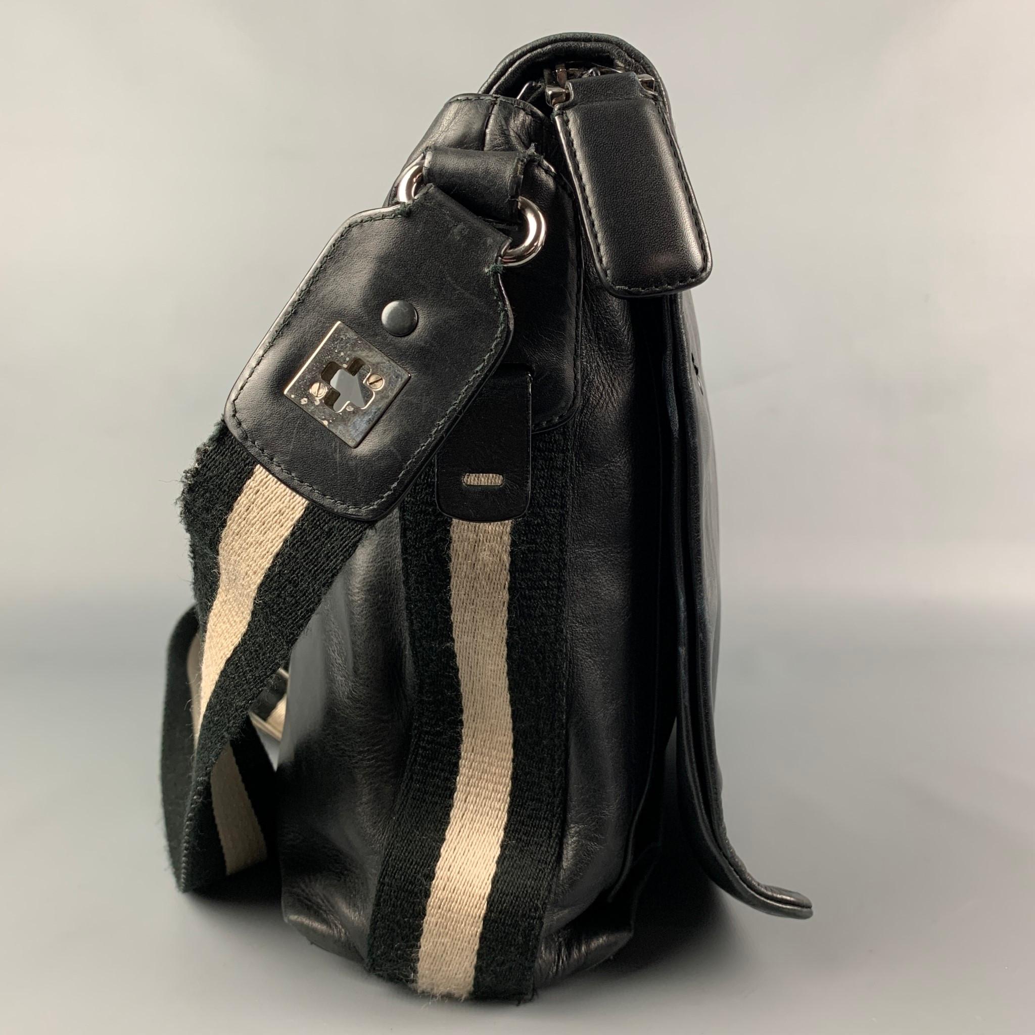 Men's BALLY Black Leather Shoulder Strap Messenger Bag
