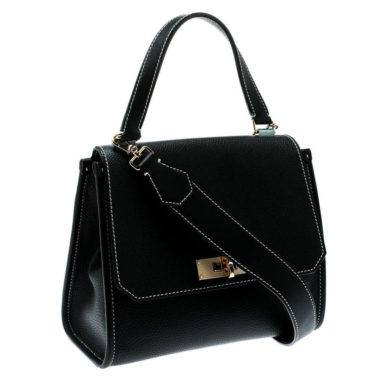 Bally Black Leather Small Breeze Top Handle Bag For Sale at