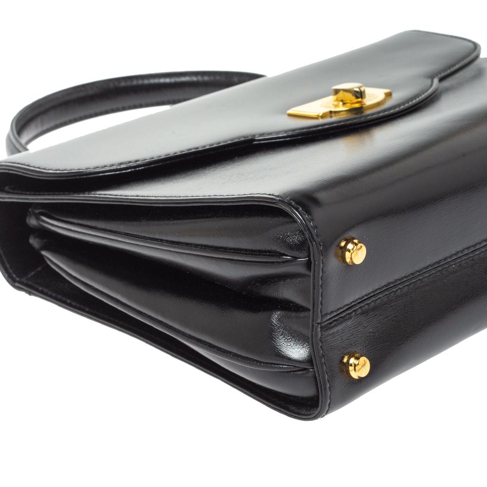 Bally Black Leather Vintage Top Handle Bag In Good Condition In Dubai, Al Qouz 2